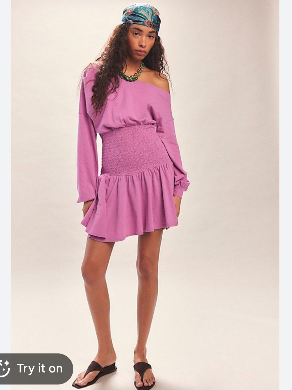 Free People free-est Scorching Hot Long Sleeve Mini Dress, M, Wisteria, NWOT